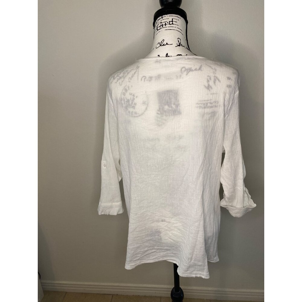 Sun Bay Cotton Top White Crinkle 3/4 Sleeve Tunic Chenille Palm Size P XL - Picture 4 of 12